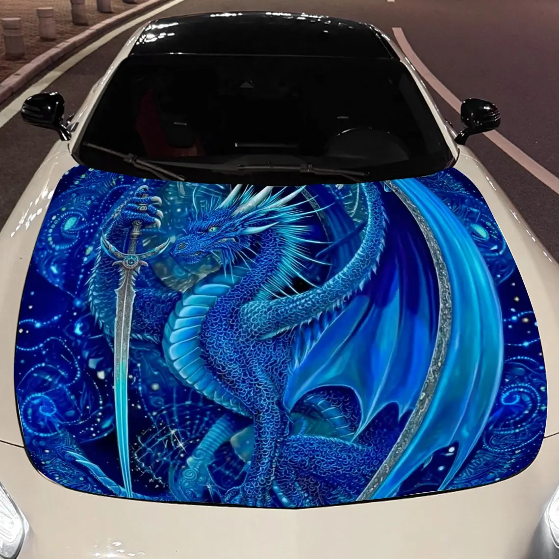 

Blue dragon Car hood packaging sticker, PVC material, self adhesive waterproof, anti slip paint, car exterior decoration accesso