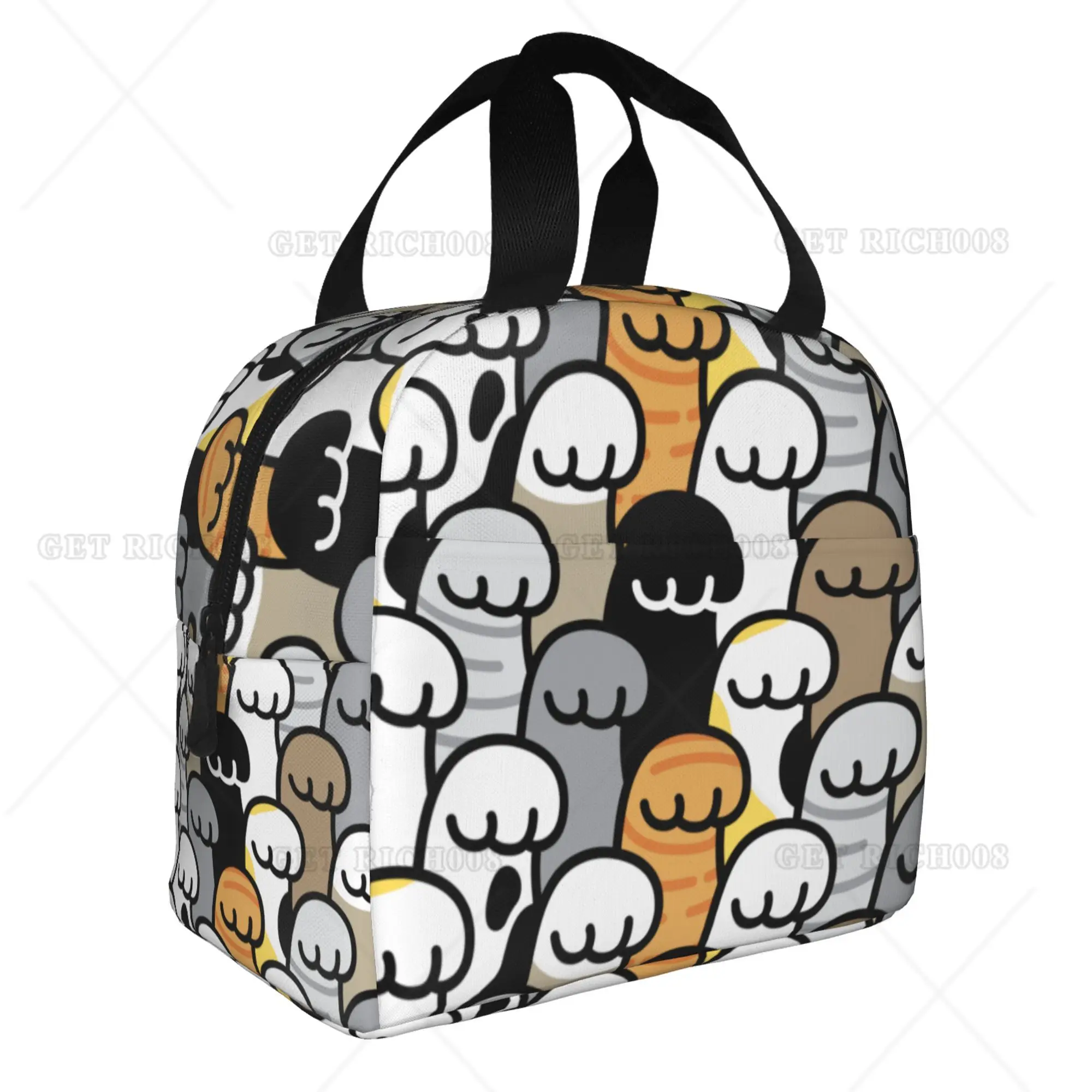 Schattige Kat Poten Dier Lunch Tas Klein Voor Mannen Vrouwen Kinderen Buiten Picknick Werk School Lunchbox Tas Geïsoleerde Print Cadeau Xmas