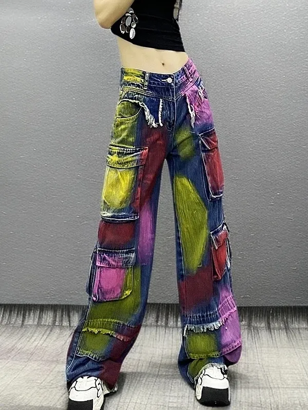 

Trendy High Waist Wide Leg Denim Jeans Women's fiti Printed Casual Sle Spring Faion plus Size Antibacterial