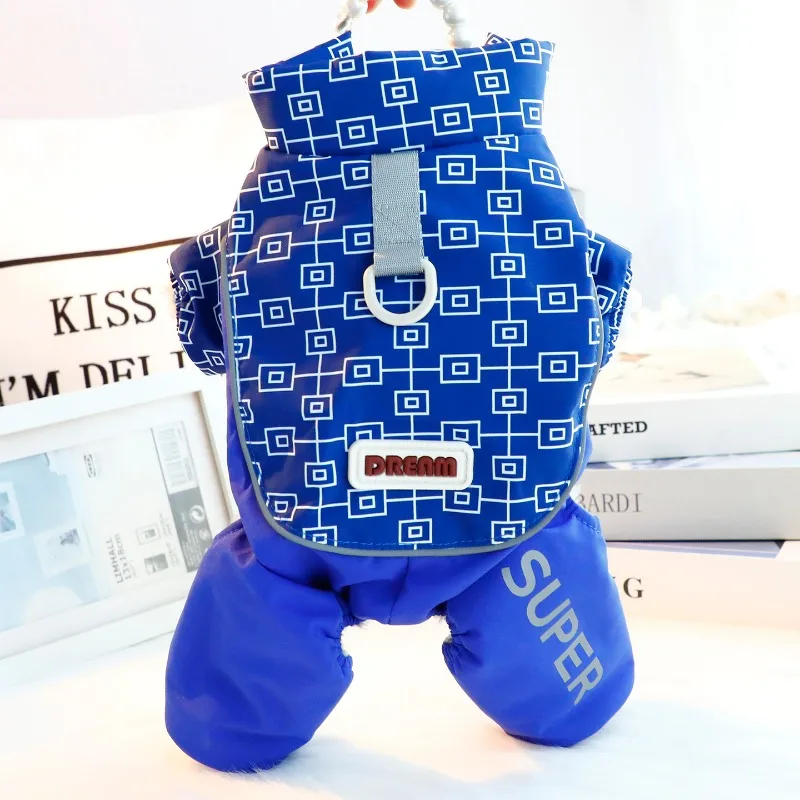 

Зимнее пальто для собак, толстые теплые ветрозащитные комбинезоны на четырех ножках, буксируемые комбинезоны для маленьких собак, одежда для домашних животных 7466