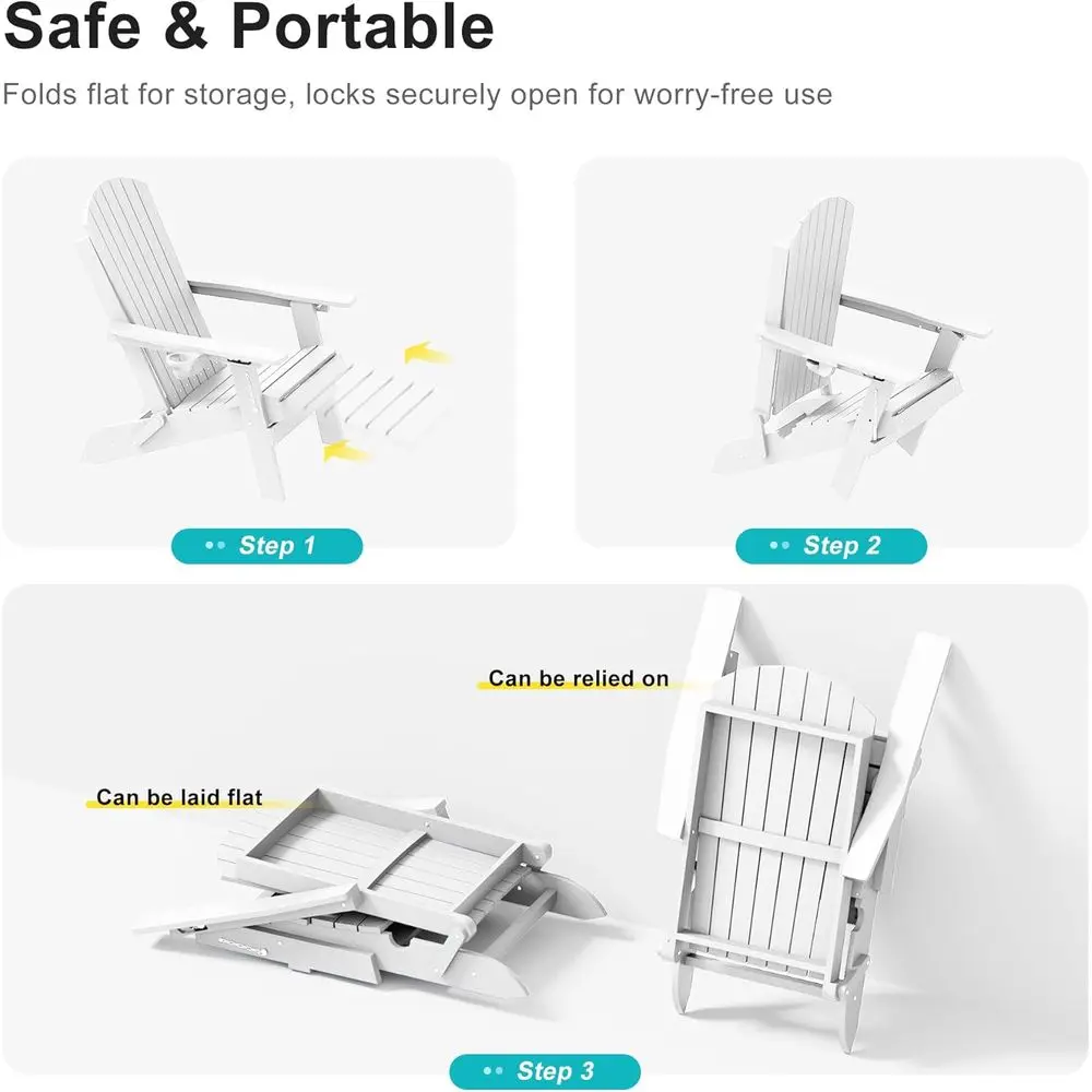 3-Position Adjustable Folding Adirondack Chair Set with Retractable Ottoman, Weather-Resistant Patio Furniture for 2, Including image 4