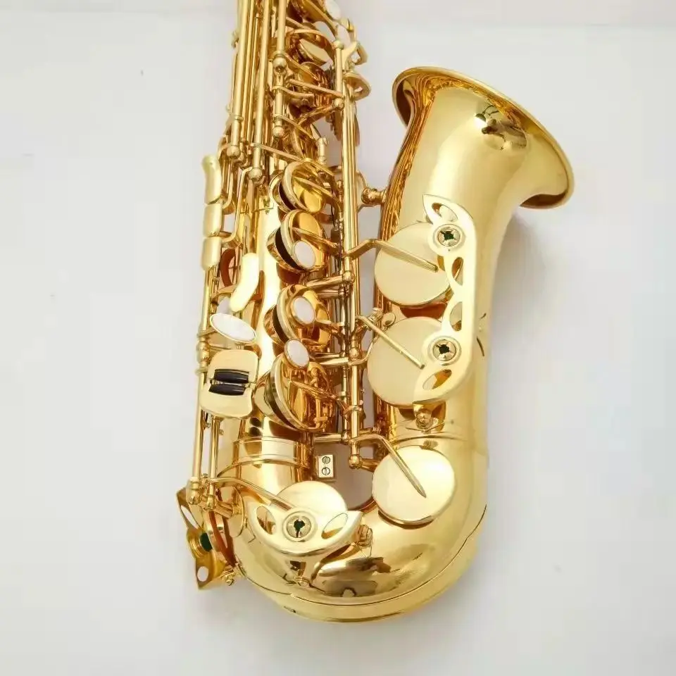 New golden Eb Alto saxophone European latest electrophoresis gold process sax tube body gold-plated carved musical instrument