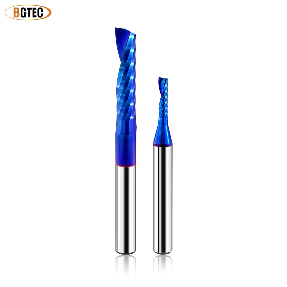 

BGTEC O Flute Upcut Spiral Rouer Bit 3/6mm Cutting Dia Alloy Topspin Single-edged Blade CNC For Wood Aluminium Round Shank