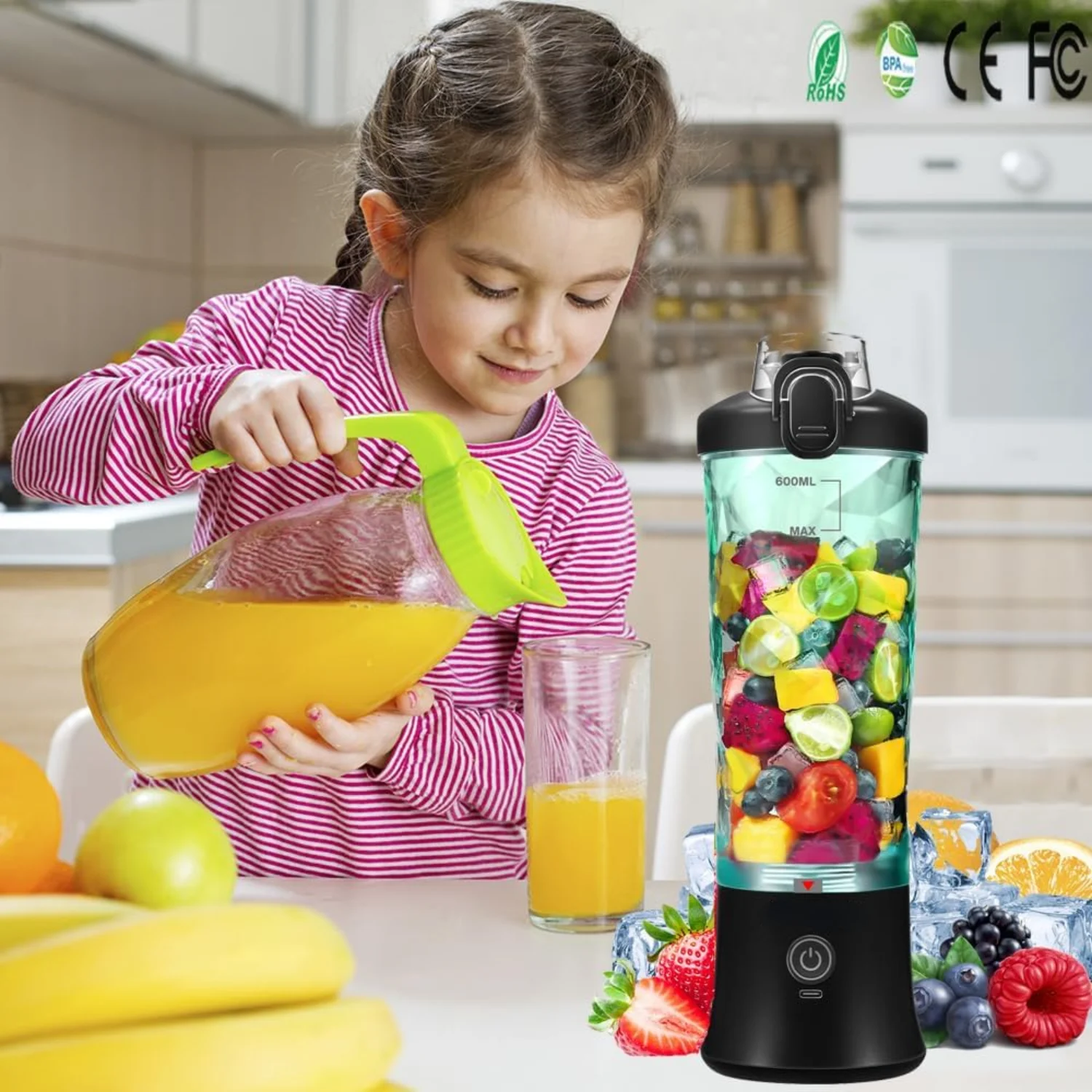 Portable Blender Personal Juicer, 20oz with Travel Lid,High Speed Smoothie  Blender USB Rechargeable Fruit Mixing Machine for Sh