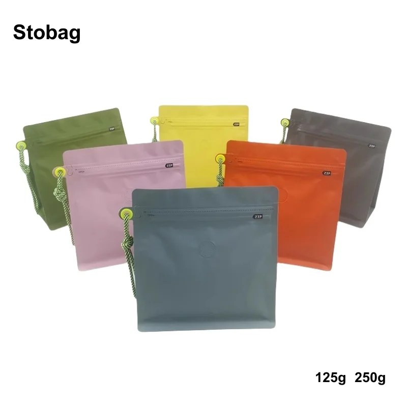 StoBag 20pcs Color Coffee Beans Packaging Bag with Valve Ziplock Sealed for Powder Food Nuts Storage Reusable Pouch Portable