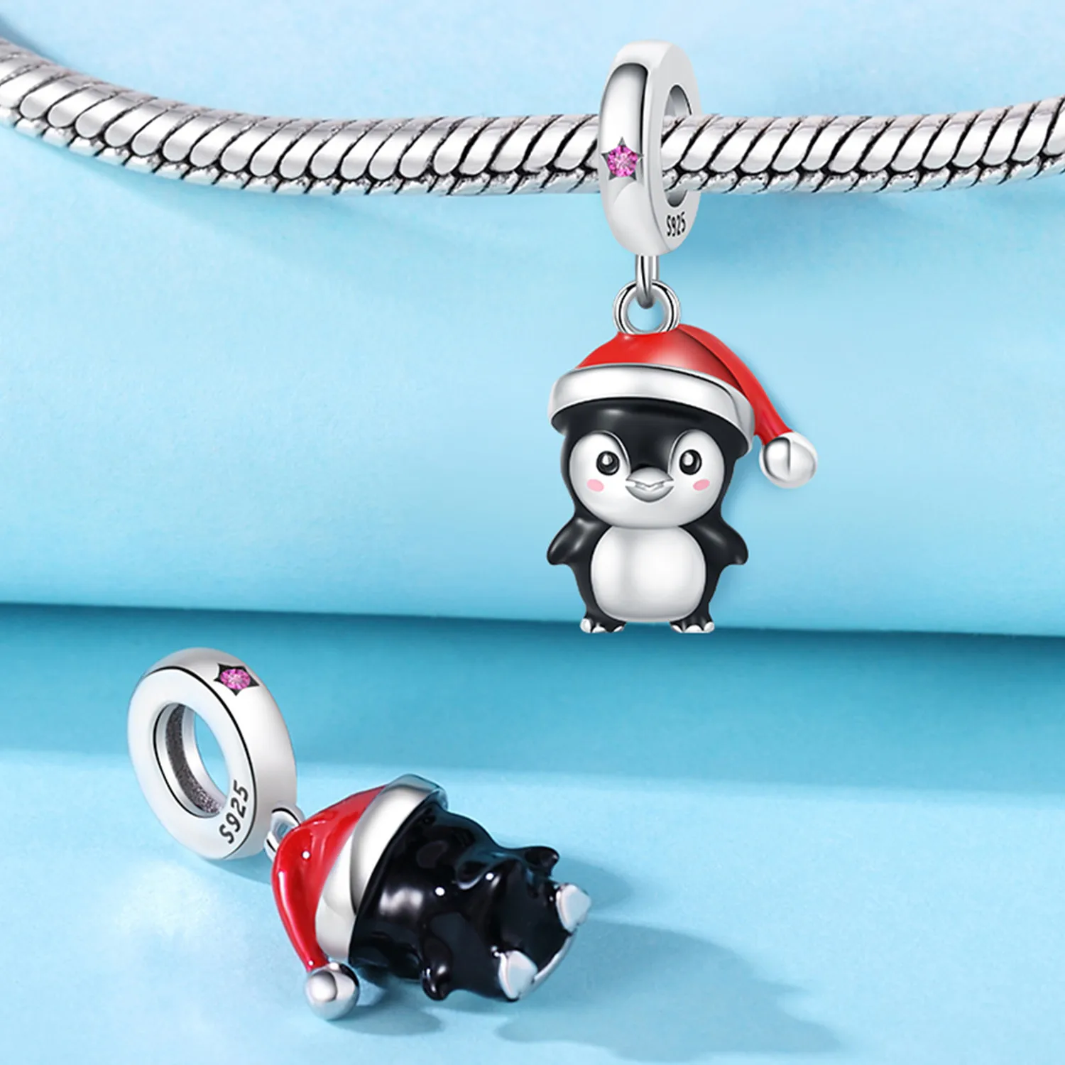 925 Sterling Silver Cute Christmas Penguin Pendant Bracelet Charms Fit Bangle For Women Jewelry Party Beads Gifts DIY Accessory