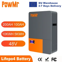 EU Stock PowMr 400AH 200AH 100AH Lithium Battery 48V 20KWH 10KWH 5KWH Energy Solar LiFePO4 Battery 6000 Cycles Up to 15 Series