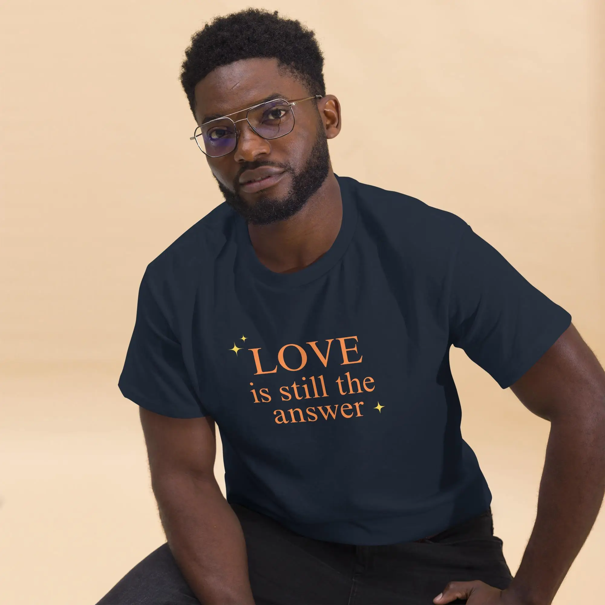 Summer Men's Casual Simple Fit T-Shirt - Breathable and Comfortable  Love Is Still The Answer W/Stars Unisex Classic Tee