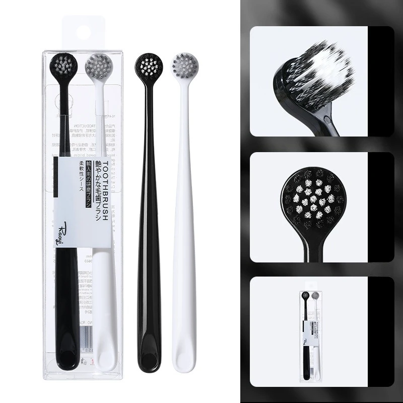 

2 шт. простых черно-белых зубных щеток с круглой головкой, спиральной мягкой щетиной, для дома, для десен, аксессуары для зубных щеток