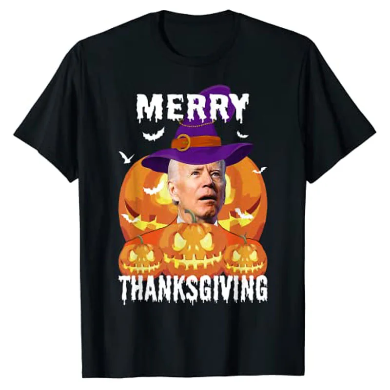 

Funny Joe Biden Confused Merry Thanksgiving for Halloween T-Shirt Political Joke Clothes Men Clothing Pumpkin Print Outfit Gifts