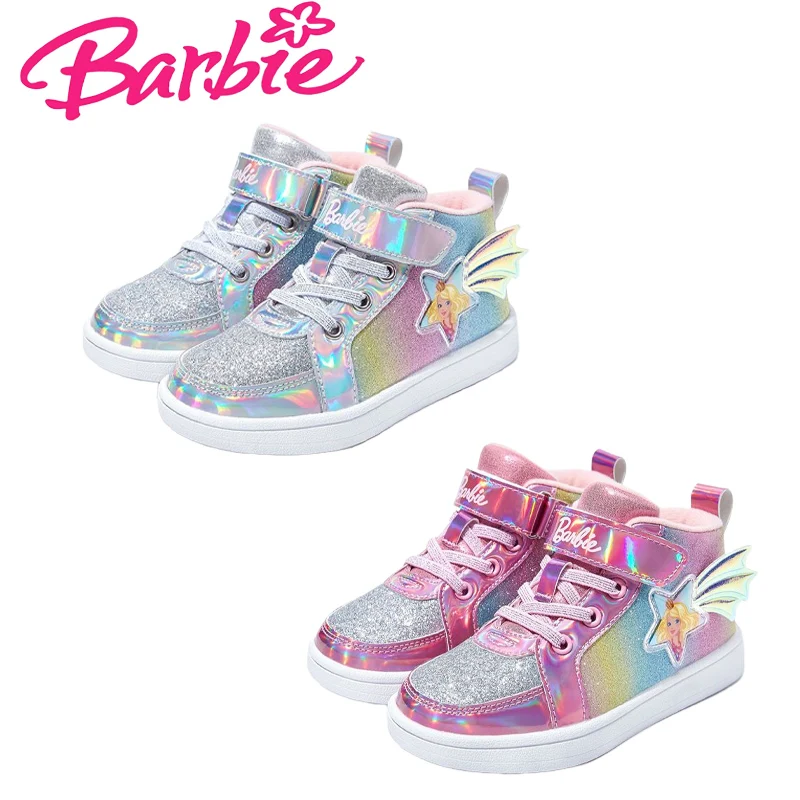 Kawaii Barbie Children\'s Sneakers Anime Cute Cartoon Plus Velvet Warm Running Shoes Sweet Girls Casual Versatile Sports Shoes