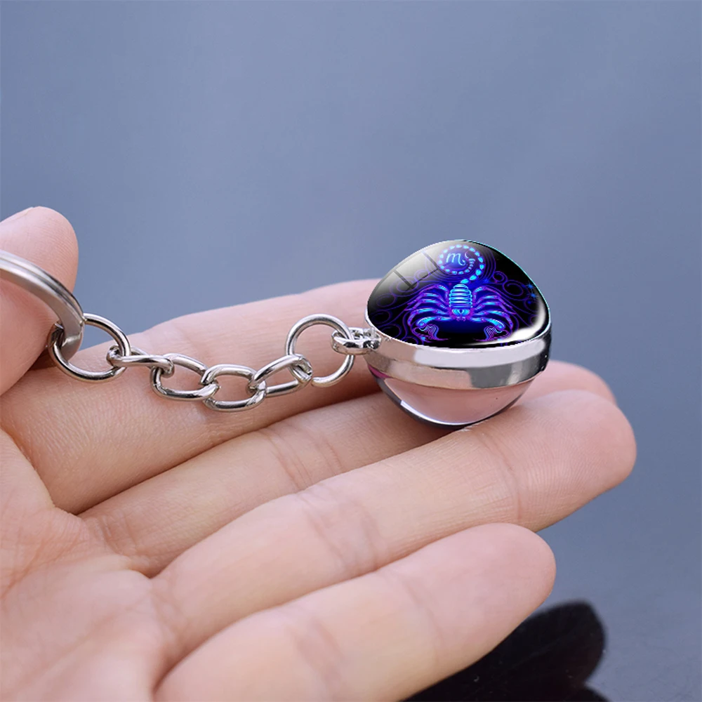 Jewelry Birthday Gift For Women Luminous Scorpio For Men Zodiac Keychain Glass Ball Keychain Key Rings 12 Constellation