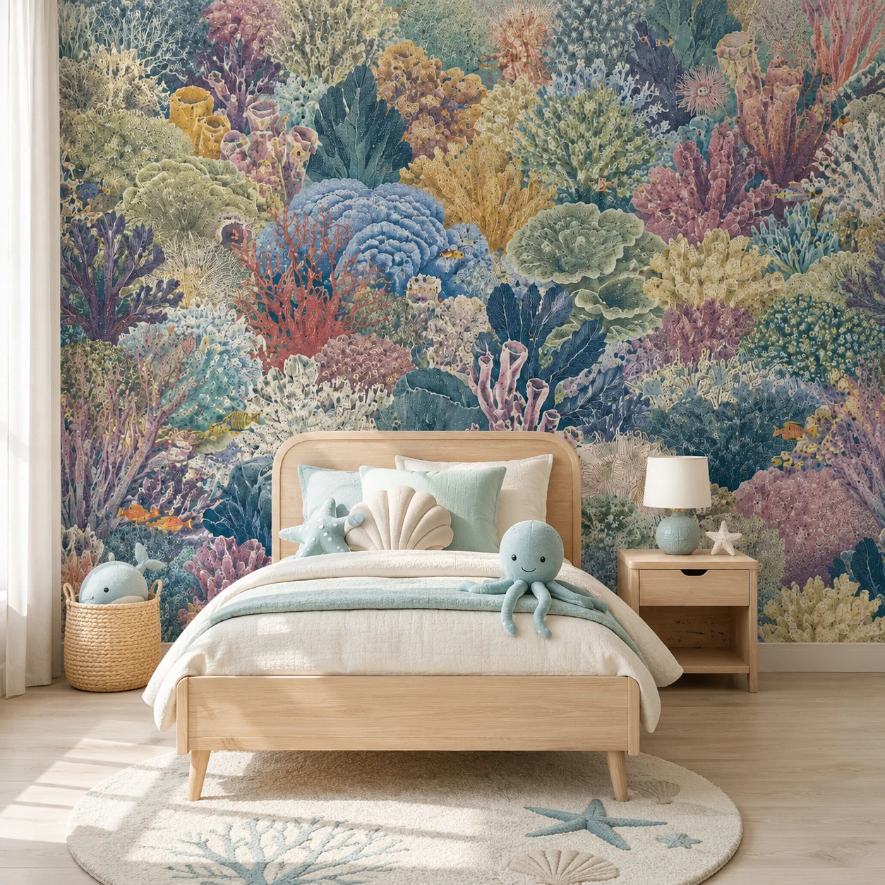 Vintage Coral Reef Wallpaper Mural Underwater Ocean Fish Wall Art for Kids Bedroom Nursery Decor Non Self Adhesive Requires Glue