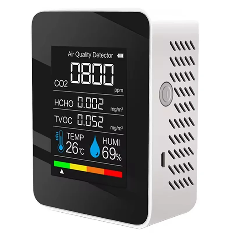 FEDI-Air Quality Monitor 5 In 1 Air Quality Detector C02 Detector HCHO TVOC Tester LCD Temperature Humidity Tester