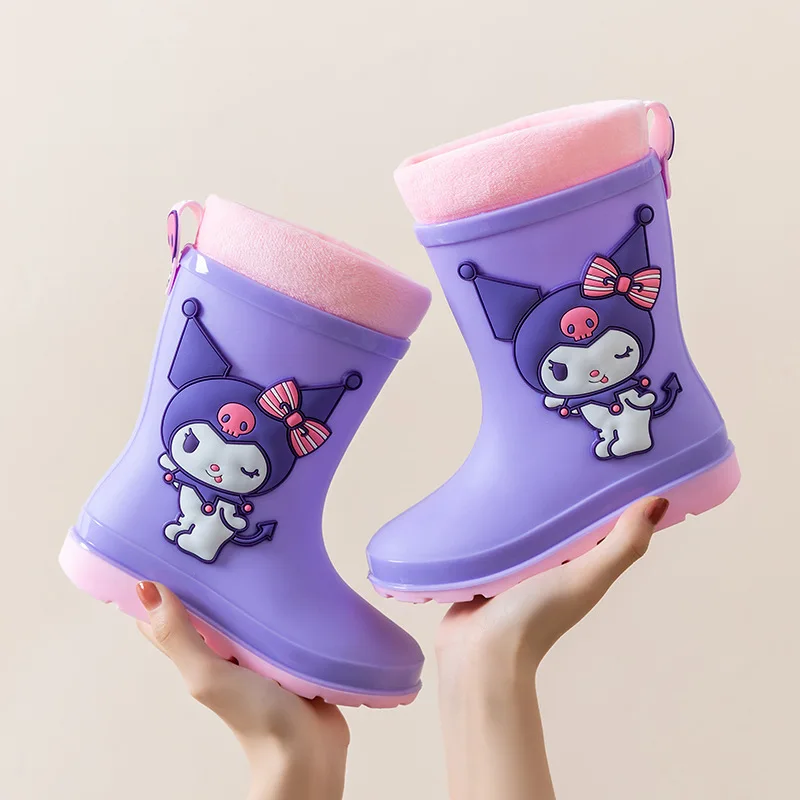 Kuromi Add Cotton Child Rain Boots Thicken Guarantee Light Sanrios Anti-Slip Wear-Resistant Boy Girl Rain Boots Water Shoes