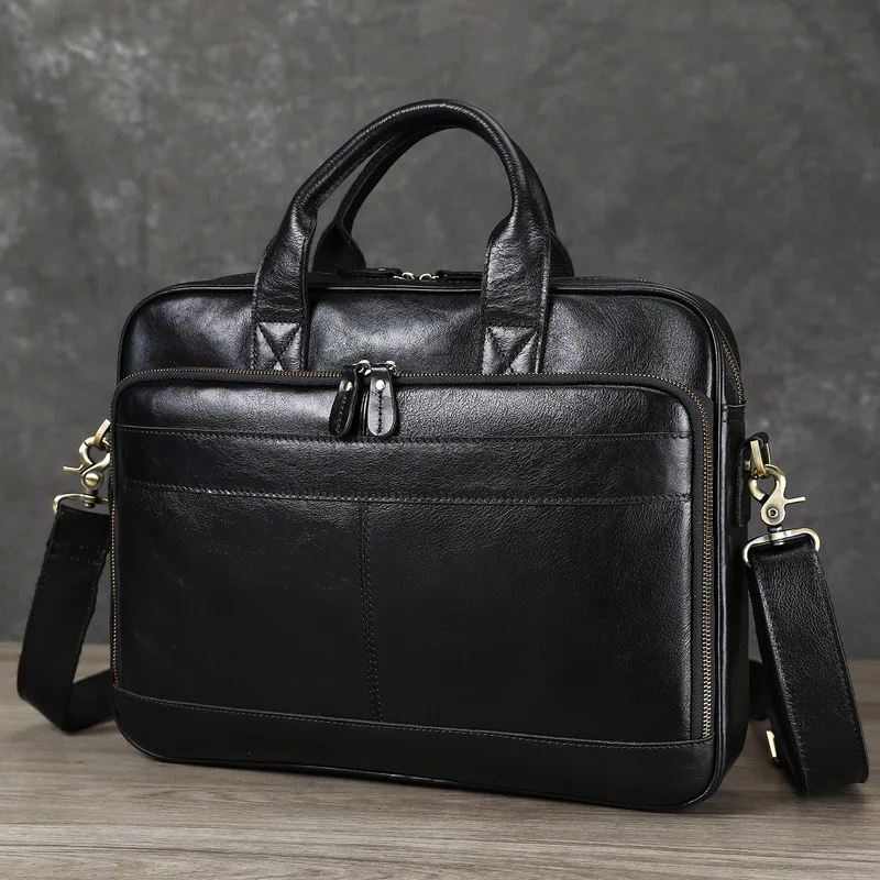 cross-border men's briefcase made of top-layer cowhide genuine leather naturally tanned large capacity crossbody bag