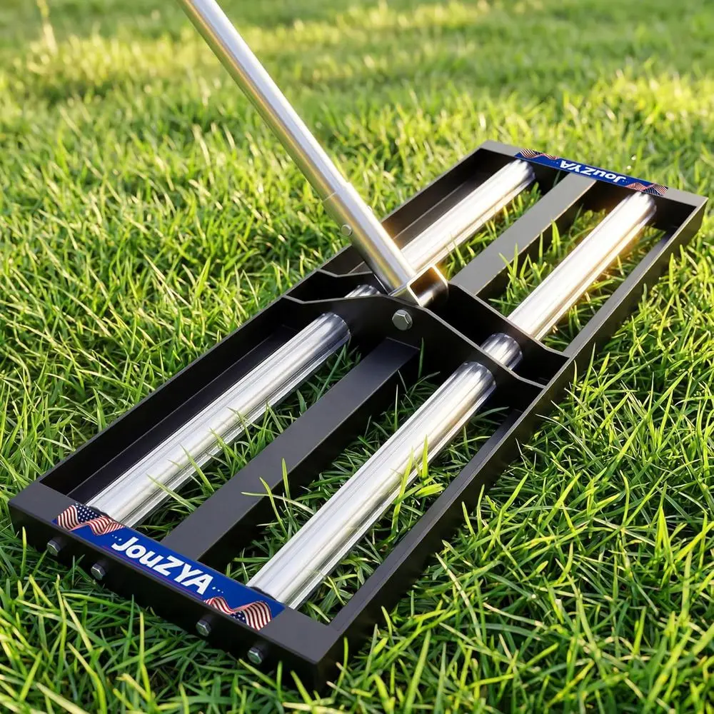 

Грабли для выравнивания газона 40x10 дюймов, выравниватель газона с роликами, грабли для выравнивания сада из нержавеющей стали с регулируемой ручкой 27-80 дюймов, усиленные.