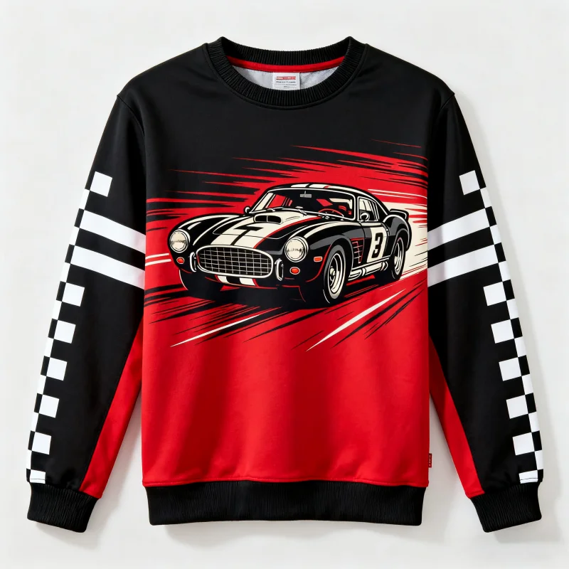 

Винтажные толстовки с длинными рукавами и гоночным автомобилем с 3D принтом и клетчатыми узорами для классических любителей автоспорта, быстросохнущие рубашки