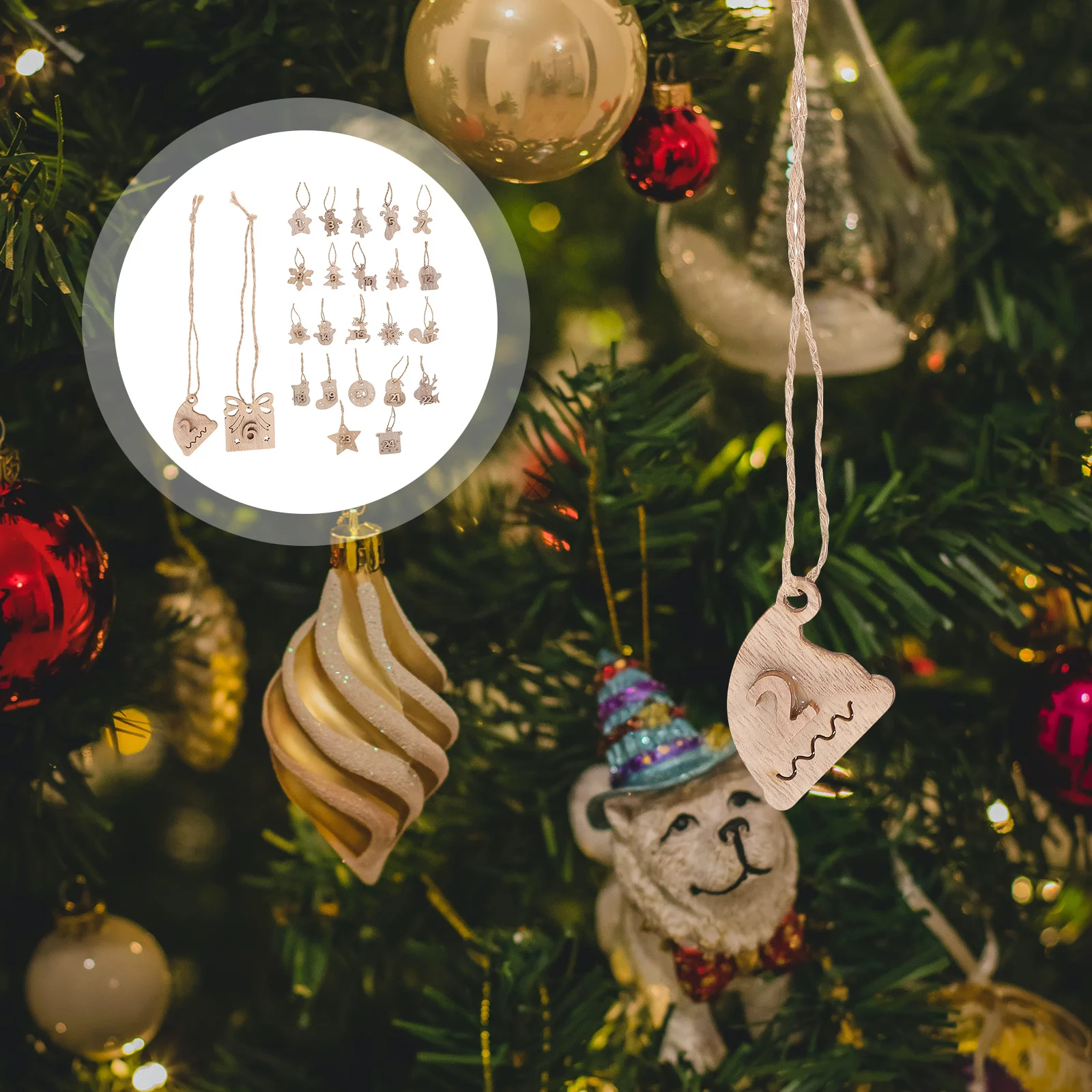 

1Set Christmas Wooden Calendar Pendants Xmas Tree Hanging Ornaments DIY Advent Countdown Numbers Decorative Tags