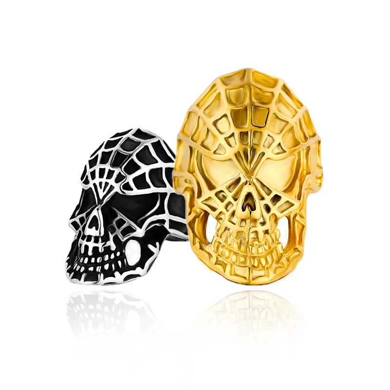 

316 Stainless Steel Personalized Trend Spider Web Skull Head Men's Ring Size 7-13