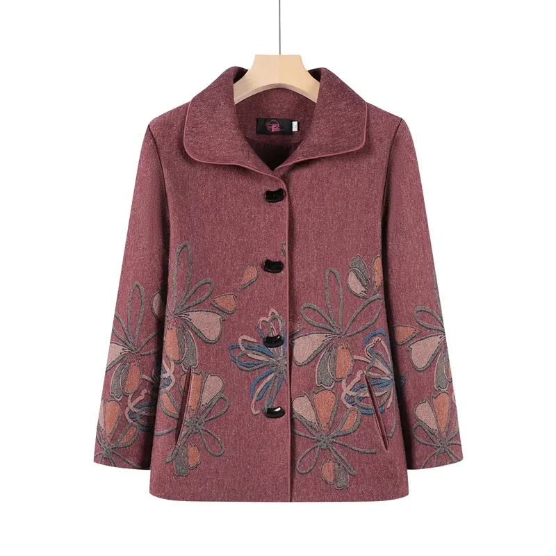 Grandma Jacket Outwear Two Piece Set Spring Autumn Mom Woolen Coat Fabric Square Neck Tops Pant Set Old Lady Fashion Outfit 5XL
