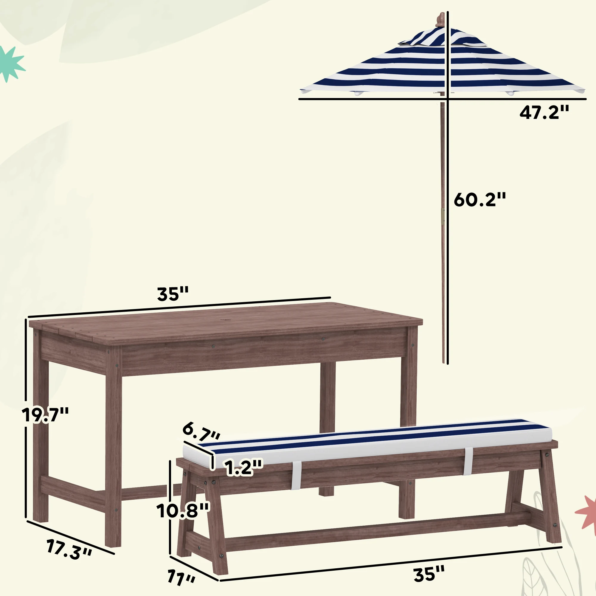 Outdoor Wooden Kids Picnic Tab - Kids Outdoor Bench With Umbrella 评论和价格