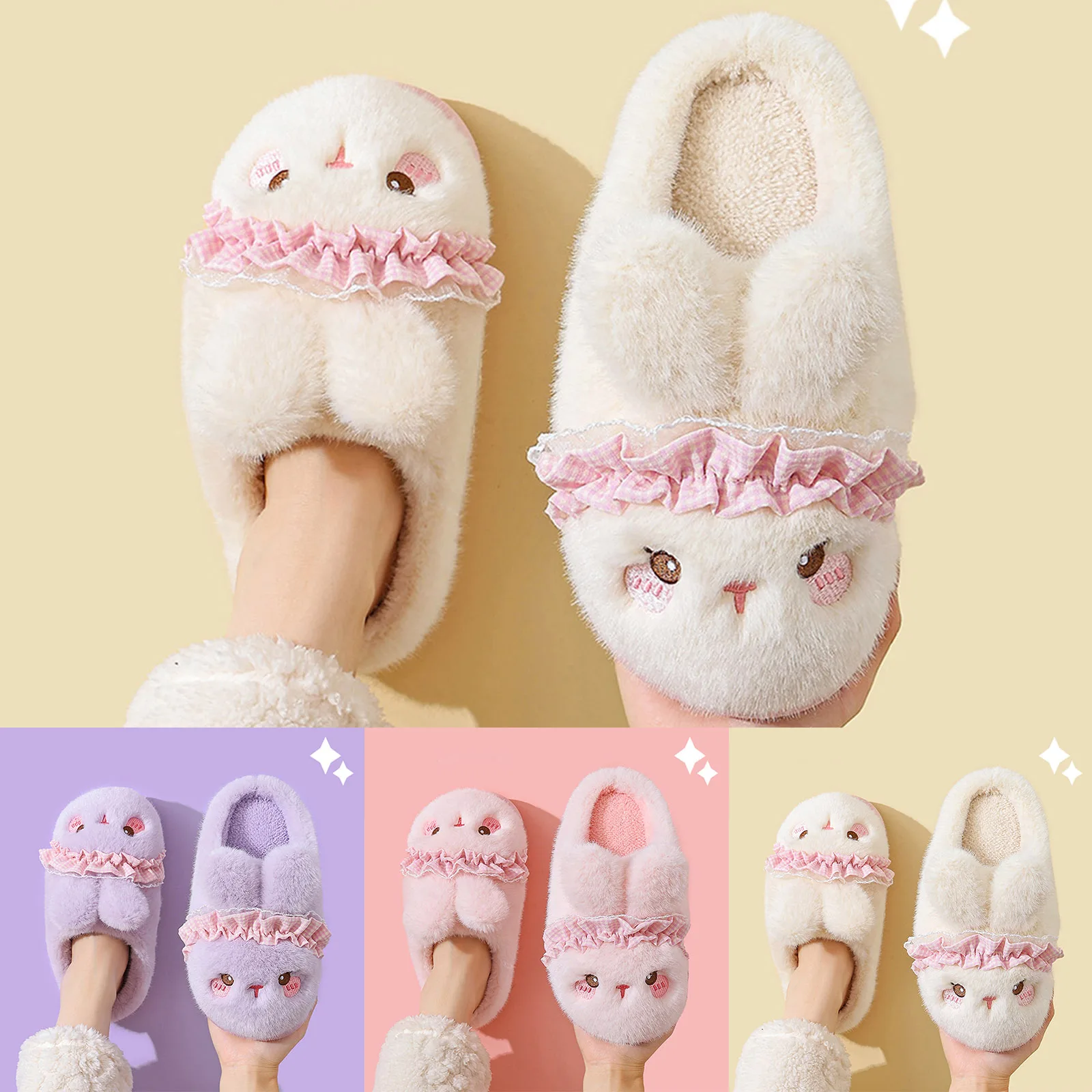 

Rabbit Slippers Family Set Plush Home Shoes with Thick Sole for Winter Thick Bottom Home Plush Warm Fuzzy Slippers for Girls