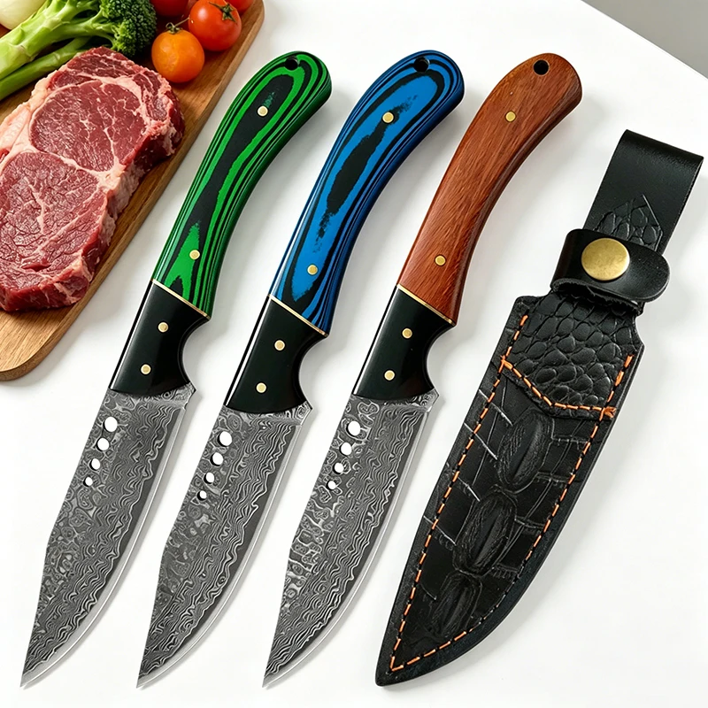 ダマスカス鋼アウトドアユーティリティナイフ、キャンプ、狩猟、 - Hunting Camp Outdoor Kitchen のレビューと価格