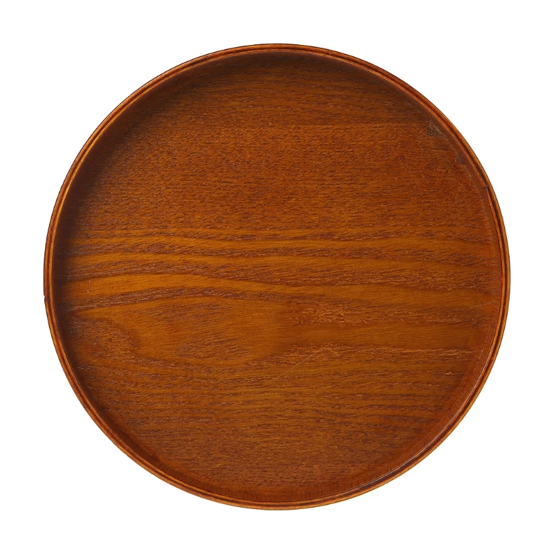 Natural Wooden Round Plate Tea Fruit Food Bakery Serving Tray Dishes Platter New