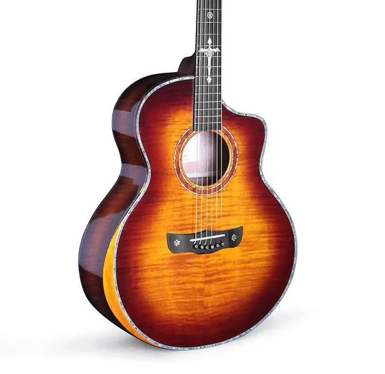 

High-quality 40-inch Acoustic Guitar Solid Tiger Maple Body Rosewood Fretboard Polished Natural Wood Finish SCG-90C 6-String