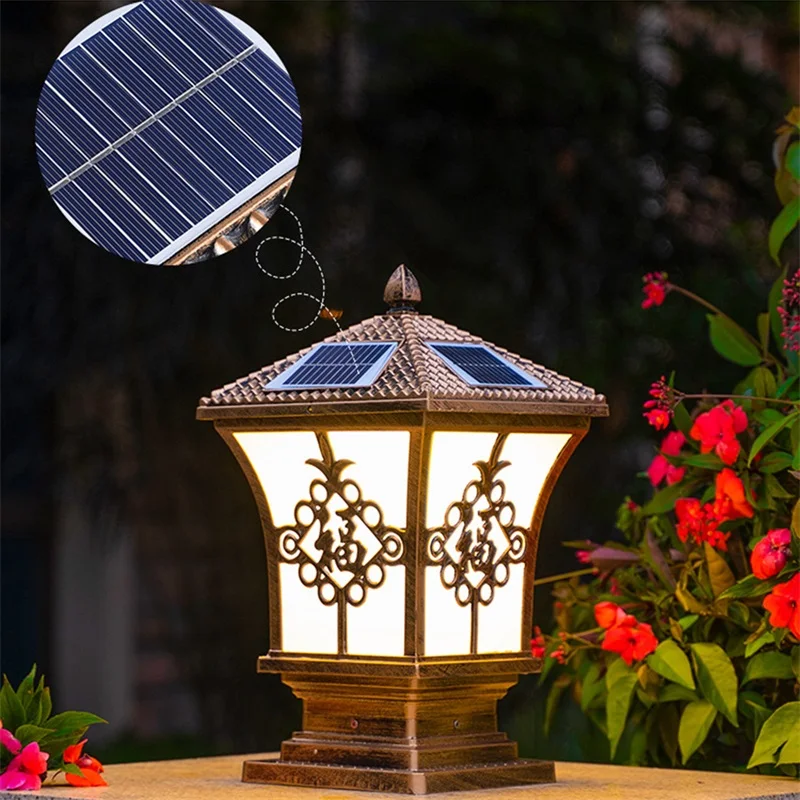 SOFEINA Solar Outdoor Classical Post Light Retro Waterproof Pillar LED Wall Lamp Fixtures for Home Garden
