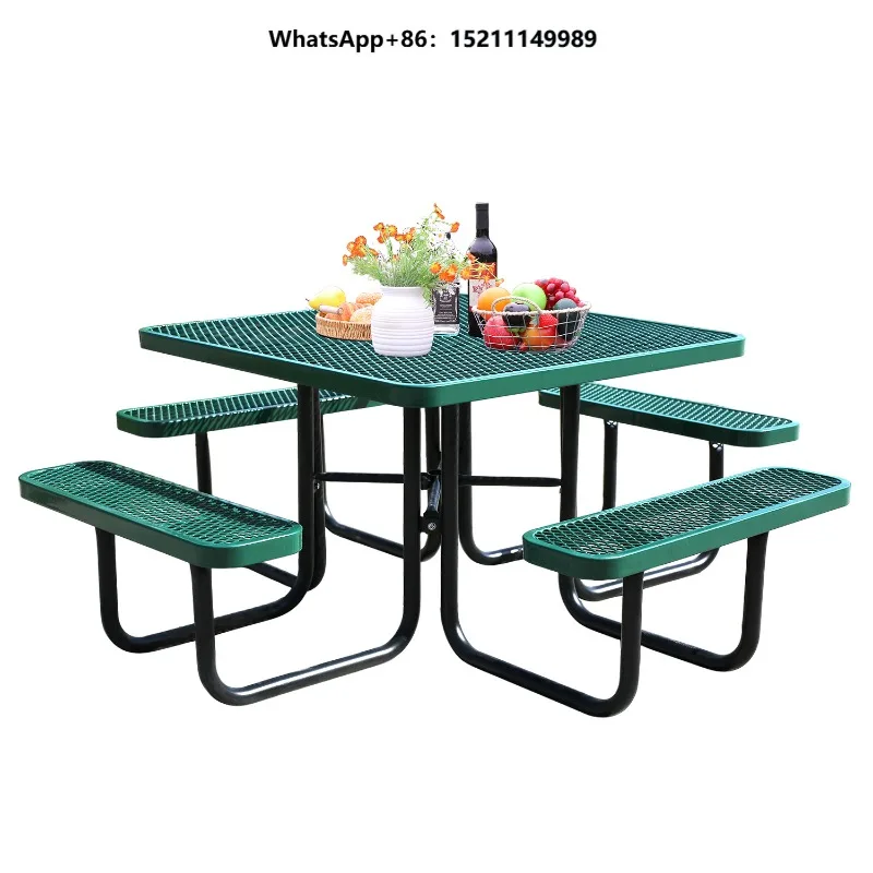 Picnic Table With Bench Outside Garden Steel Camping Dining Table Chair