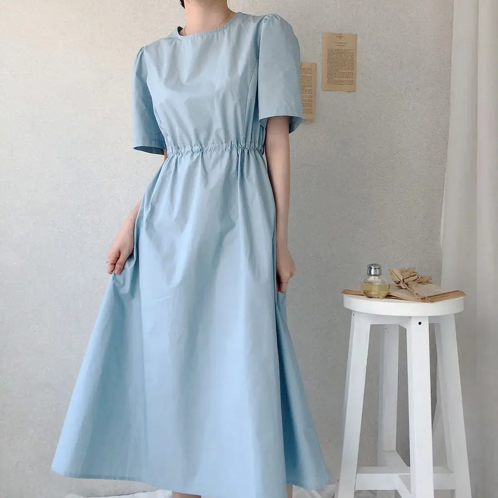 Elegant Women casual one-piece short-sleeved summer solid color girl two-way solid one-piece dress