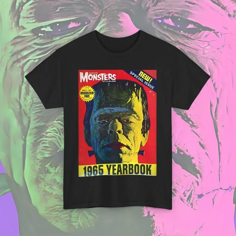 

Винтажная футболка с изображением монстров ужасов, футболка унисекс с рисунком, принт на год 1965, костюм на Хэллоуин, подарок для фанатов ужасов, стиль ретро