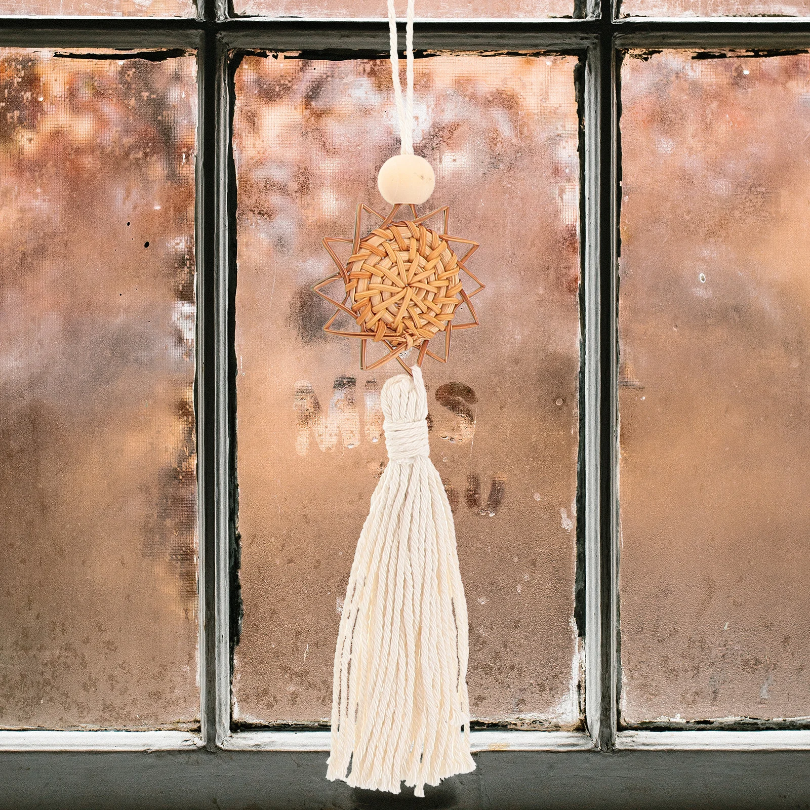 

4Pcs Boho Tassel Wall Art Macrame Hanging Decor Cotton Rope Round Pattern for Living Room Window Feng Shui Decor