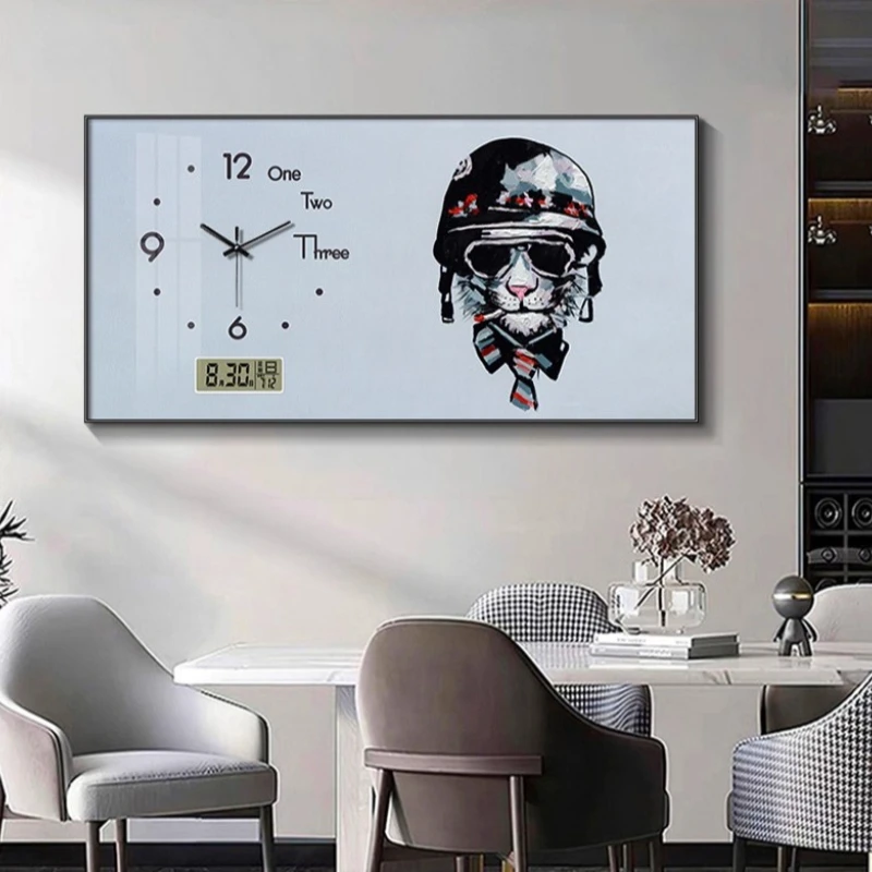Cartoon Dog Creativity Wall Clock Living Room Silent Perpetual Calendar Electron Clock Restaurant Digital Clock Mural Home Decor