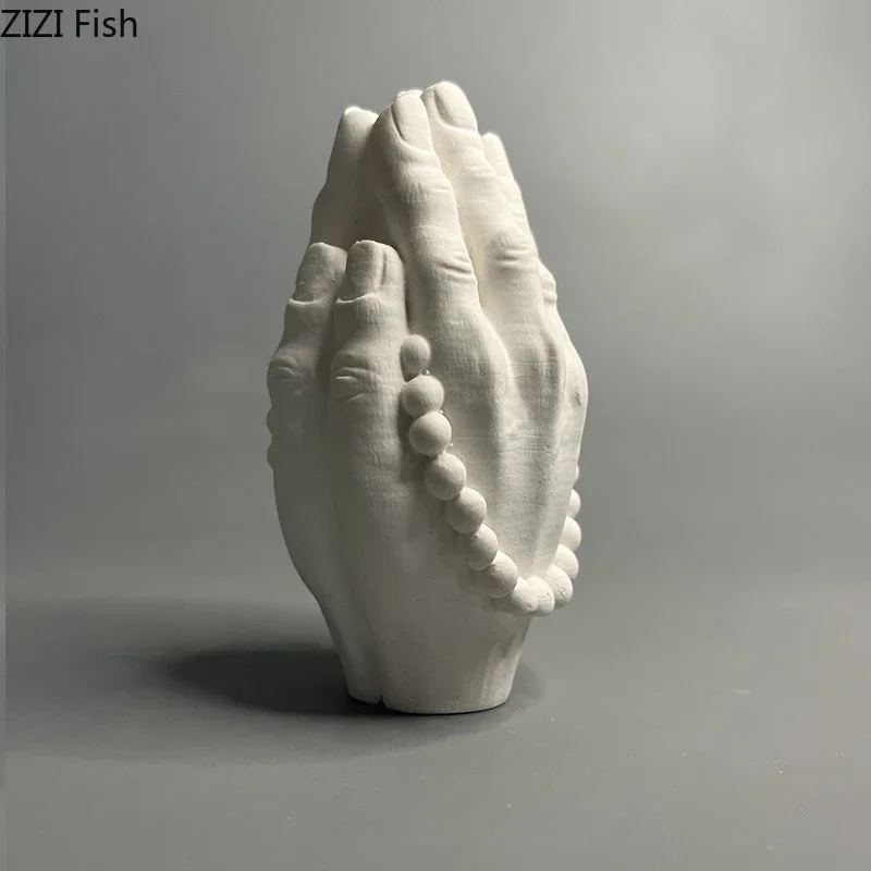 Zen Buddhist Buddha Hand Prayer Beads Plaster Statue Decoration Desk Ornaments Creative Artwork Sculpture Room Aesthetic Decor