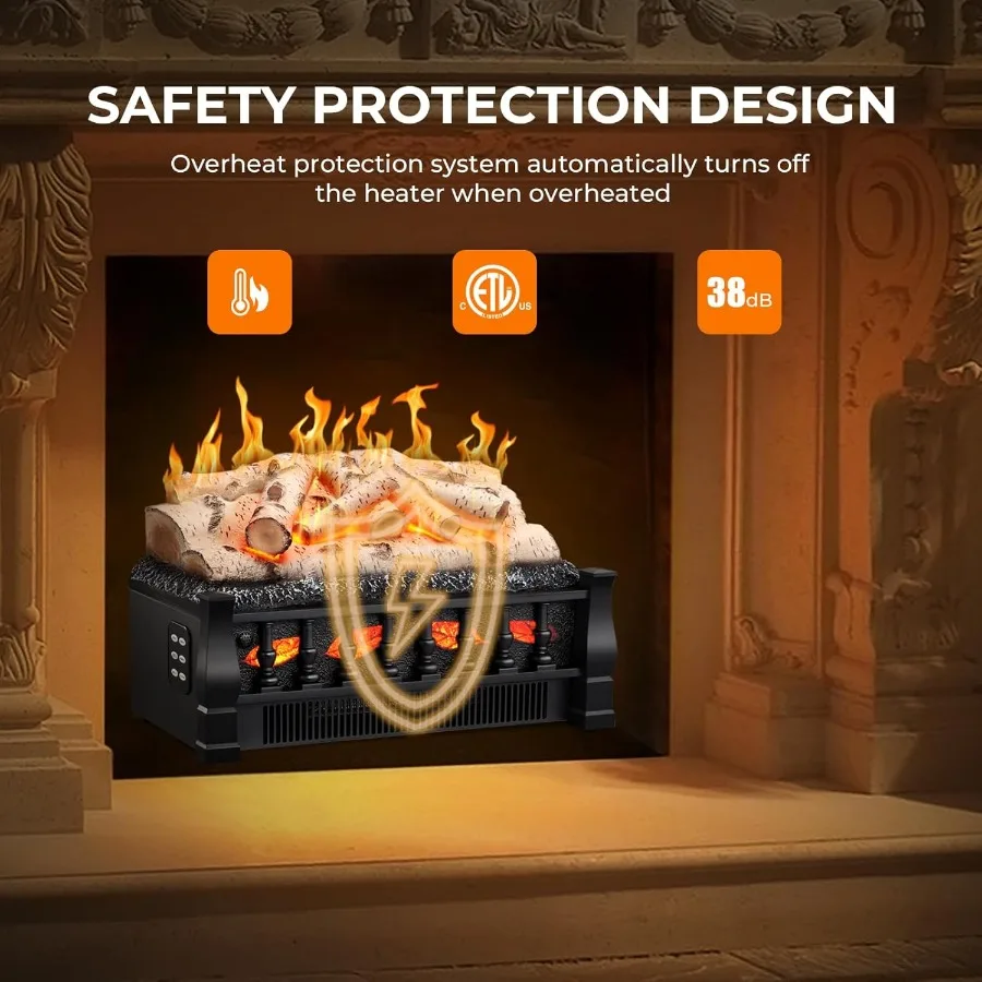 Electric Fireplace Log Set Heater 21 Vintage Design Portable Freestanding Fireplace Log Heater with Realistic Flames and Ember