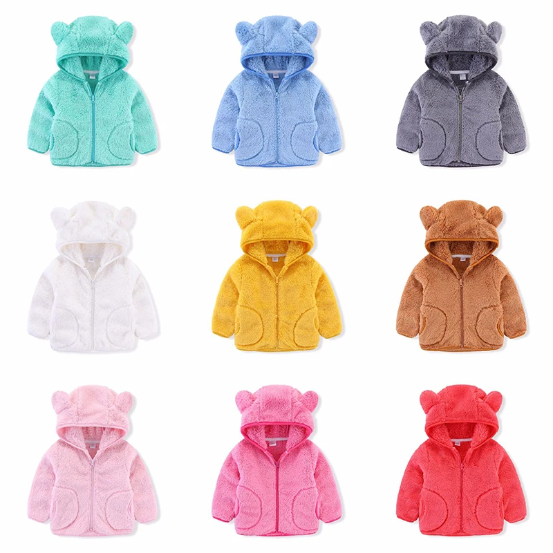 Plush Baby Jacket Warm Autumn Winter Jacket For Girls Sweater Coat Cute Bear Hooded Infant Outwear 1-5 Year Toddler Girl Clothes