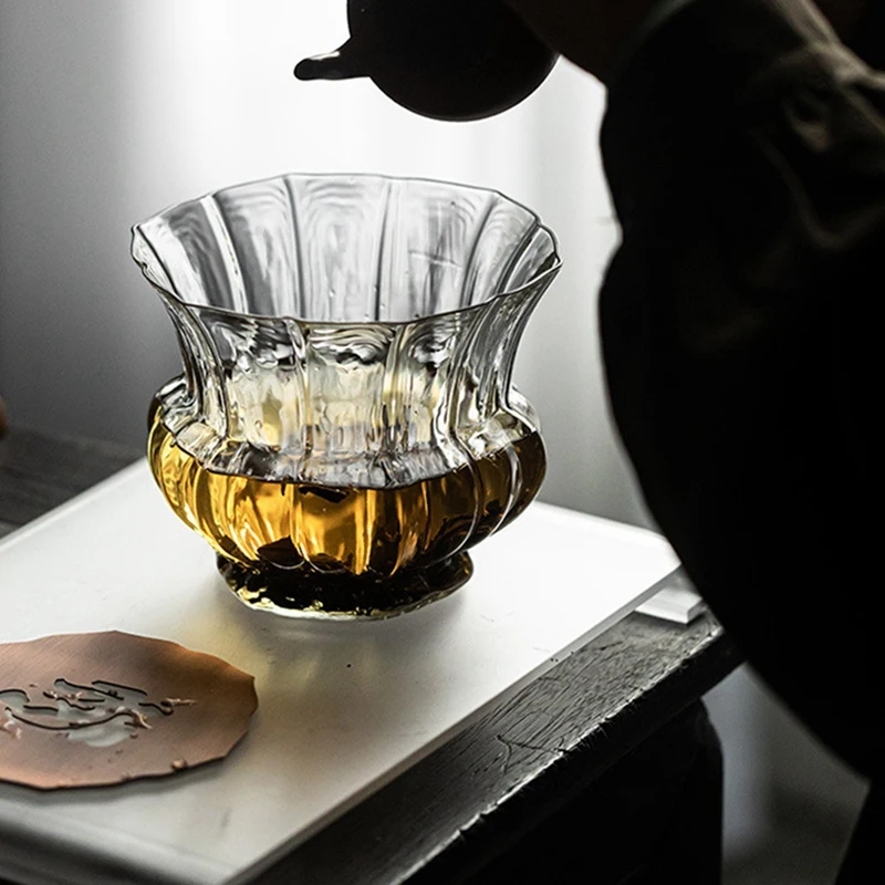 600ml Lotus Transparent Glass Tea Cup Wash Water Washing Slag Tank Tea Garbage Can Household Chaxi Cafes Ornaments Retail