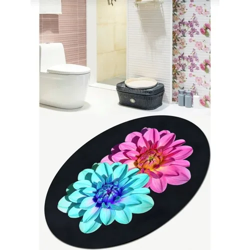 Ardizayn Pink-Blue Flowers, 80x100 cm. Anti-Slip, Not Peel Leather Base Oval Bath Mat