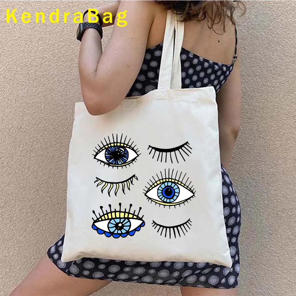 Greek Evil Eye Mati Blue White Lucky Charm Flower Nazar Amulet Heart GREECE Colorful Canvas Totes Bag Harajuku Shopper Handbags