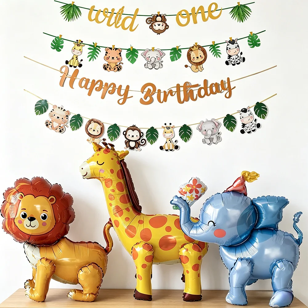Selva animais festa banner guirlanda pendurado decoração crianças selvagens uma selva safari animais temático festa de aniversário decoração banner