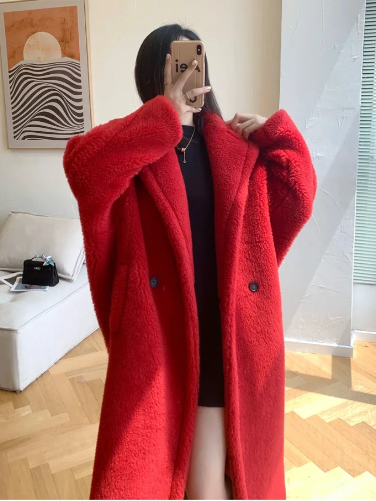 New Casual Teddy Bear Coat Women Mid-length Autumn Winter Fashion Thick Real Fur Teddy Fur Coat Loose Big Size Fur Jacket Winter