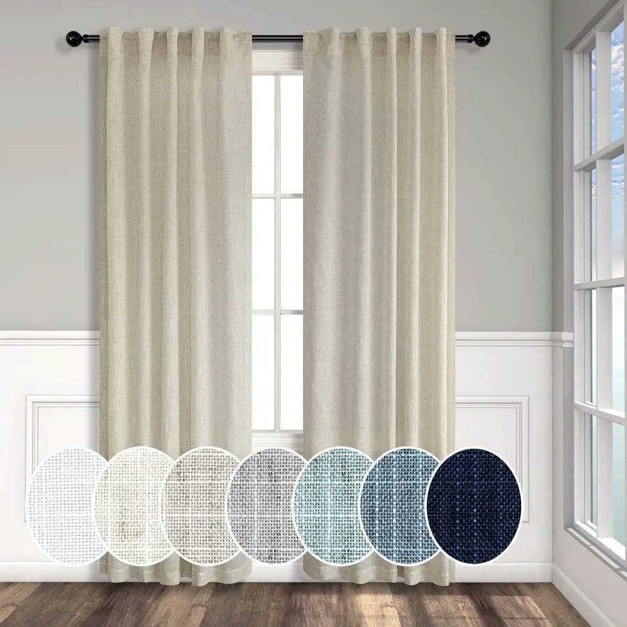 

Linen Curtains 38 Inch Width for Living Room 2 Panels Back Tab Rod Pocket Semi Sheer Light Filtering Mini Curtains for Door Wind