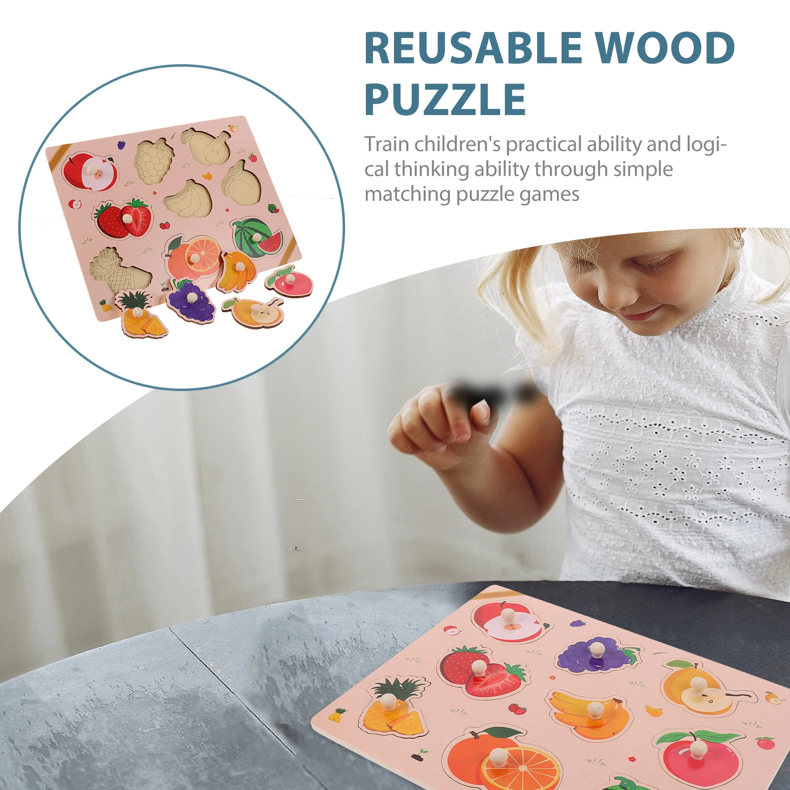 

Fruit Grab Board Jigsaw Toys Educational Toddler Baby Wood Puzzles Bright Colors Reusable Fine Motor Skills Training