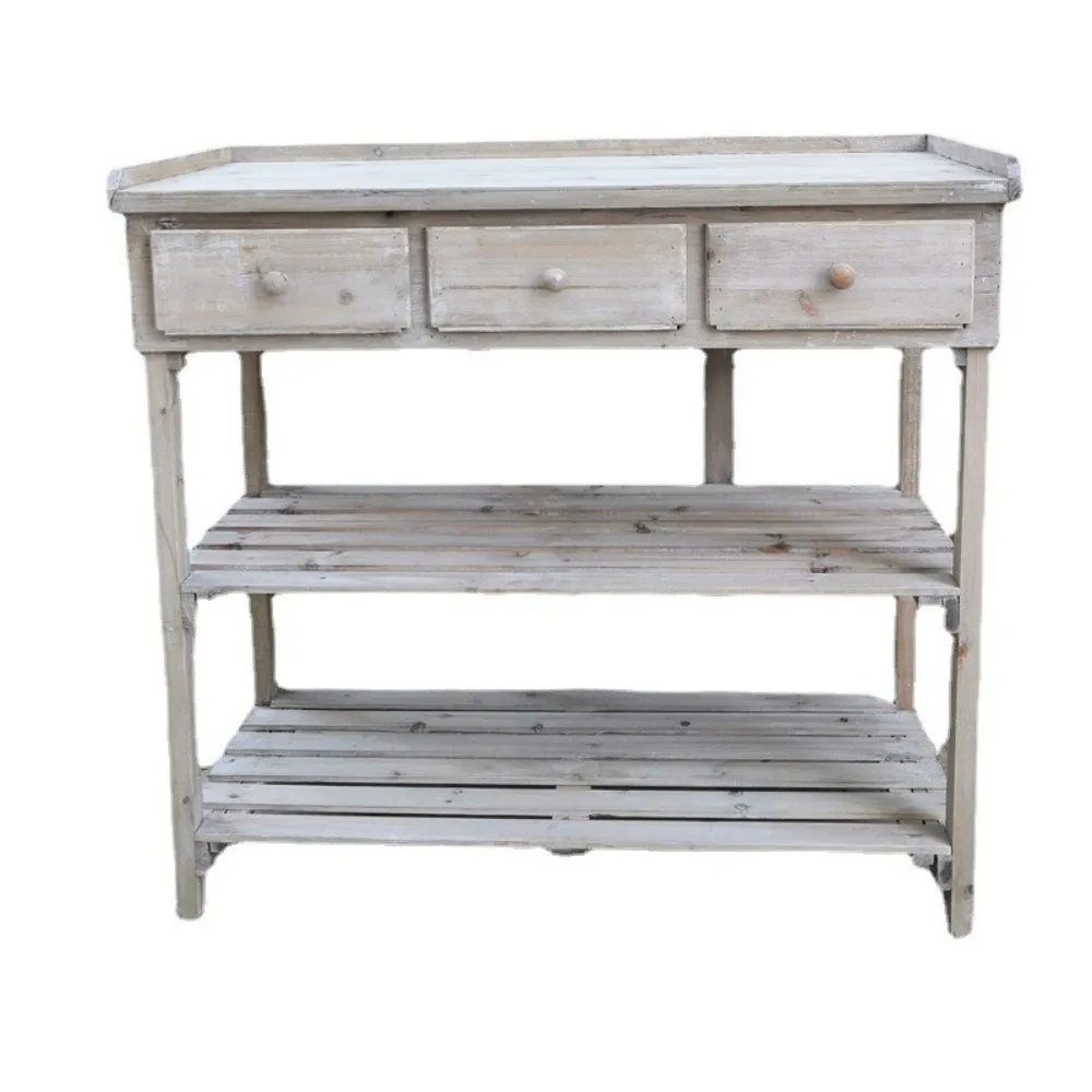 Vintage wooden garden table flower room indoor three-story gardening operation  fir wood old gardening