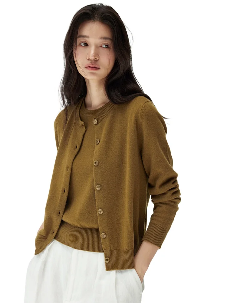 

Miu style show with the same vest/cardigan pure cashmere knitted suit round neck casual versatile cashmere cardigan women