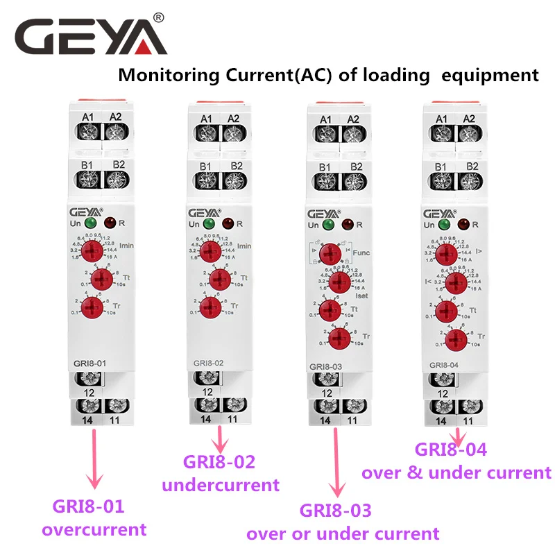 GEYA Current Relay Monitoring Range Overcurrent Undercurrent Switch 0.05A-16A AC24-240V OR DC24V