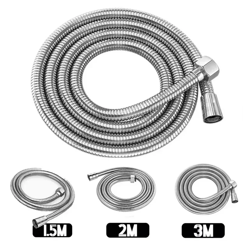 

High Quality Silver 1.5m/ 2m /3m G1/2 Inch Flexible Shower Hose Stainless Steel Chrome Bathroom Water Head Shower Extension Pipe